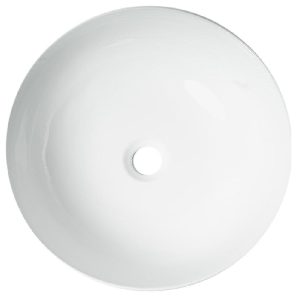 White 17" Decorative Round Vessel Above Mount Ceramic Sink