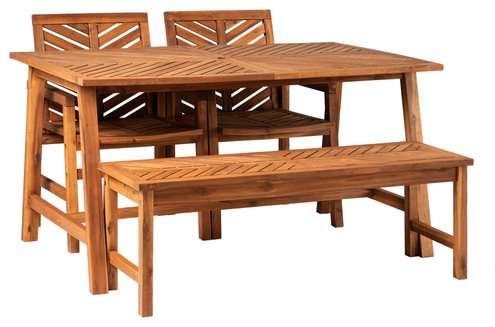 Solid Acacia Wood 4-Piece Chevron Dining Set - Brown
