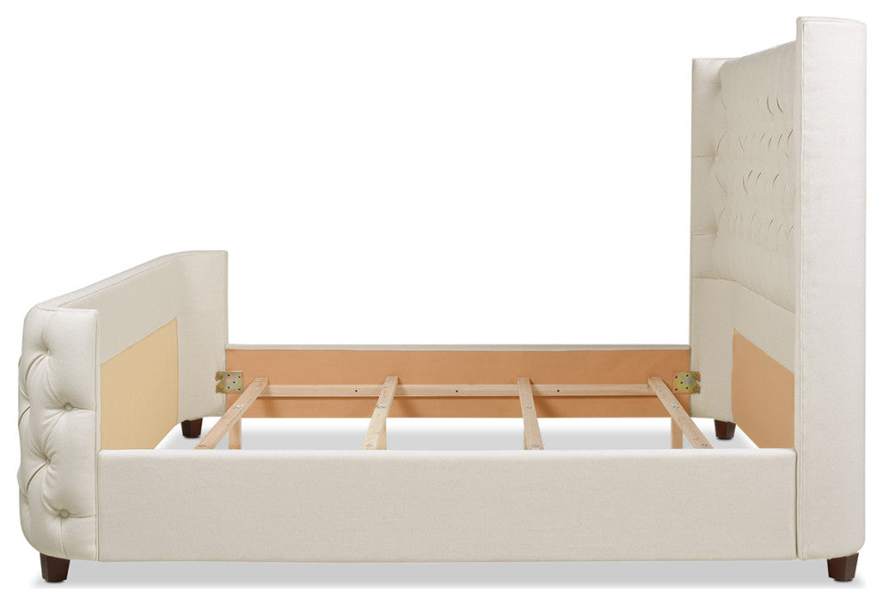 Brooklyn Tufted Sheltered Wingback Panel Bed, Light Beige, King