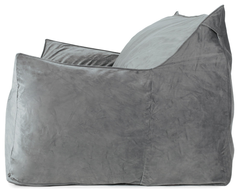 Calef Modern Velveteen 2 Seater Oversized Bean Bag Chair with Armrests, Gray + White