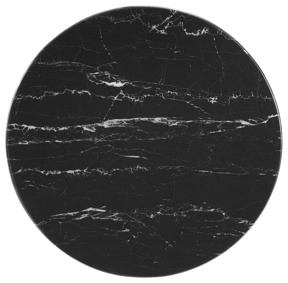 Lippa 20" Round Artificial Marble Side Table, Black Black