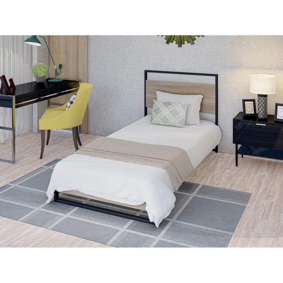 Wilson Wood Platform Bed, 4 Metal Legs Lavish Bed In Powder Coating Black