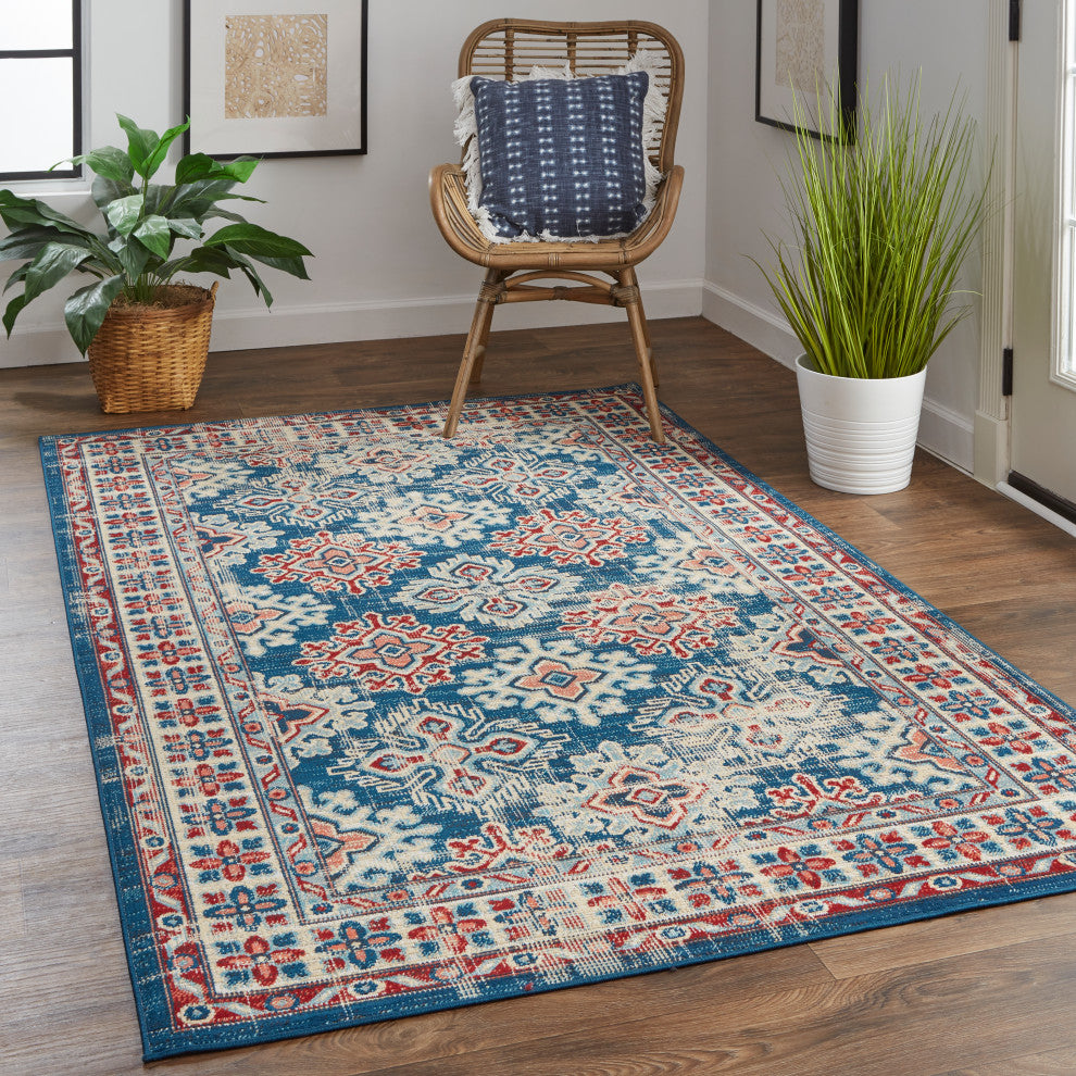 Weave & Wander Kezia Rug, Classic Blue/True Red, 6ft-5in x 9ft-6in