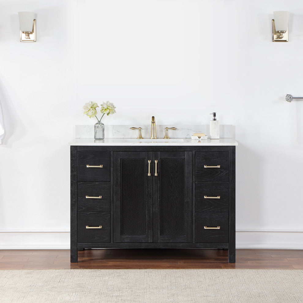 Hadiya Black Oak Bathroom Vanity Set, 48", Without Mirror
