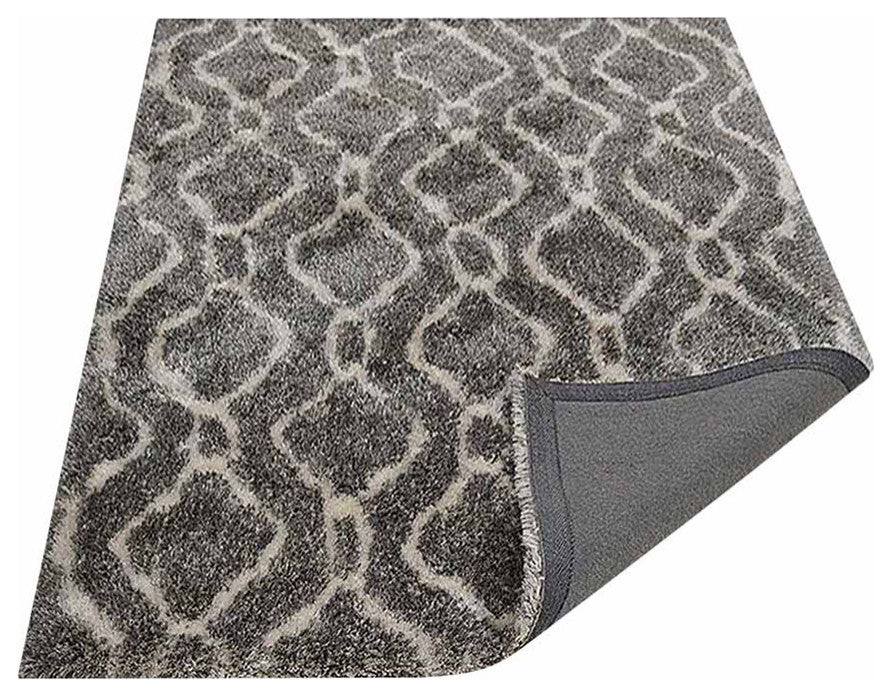 HAND TUFTED SHAG POLYESTER ECO-FRIENDLY AREA RUGS -  Gray White Color, Geometric