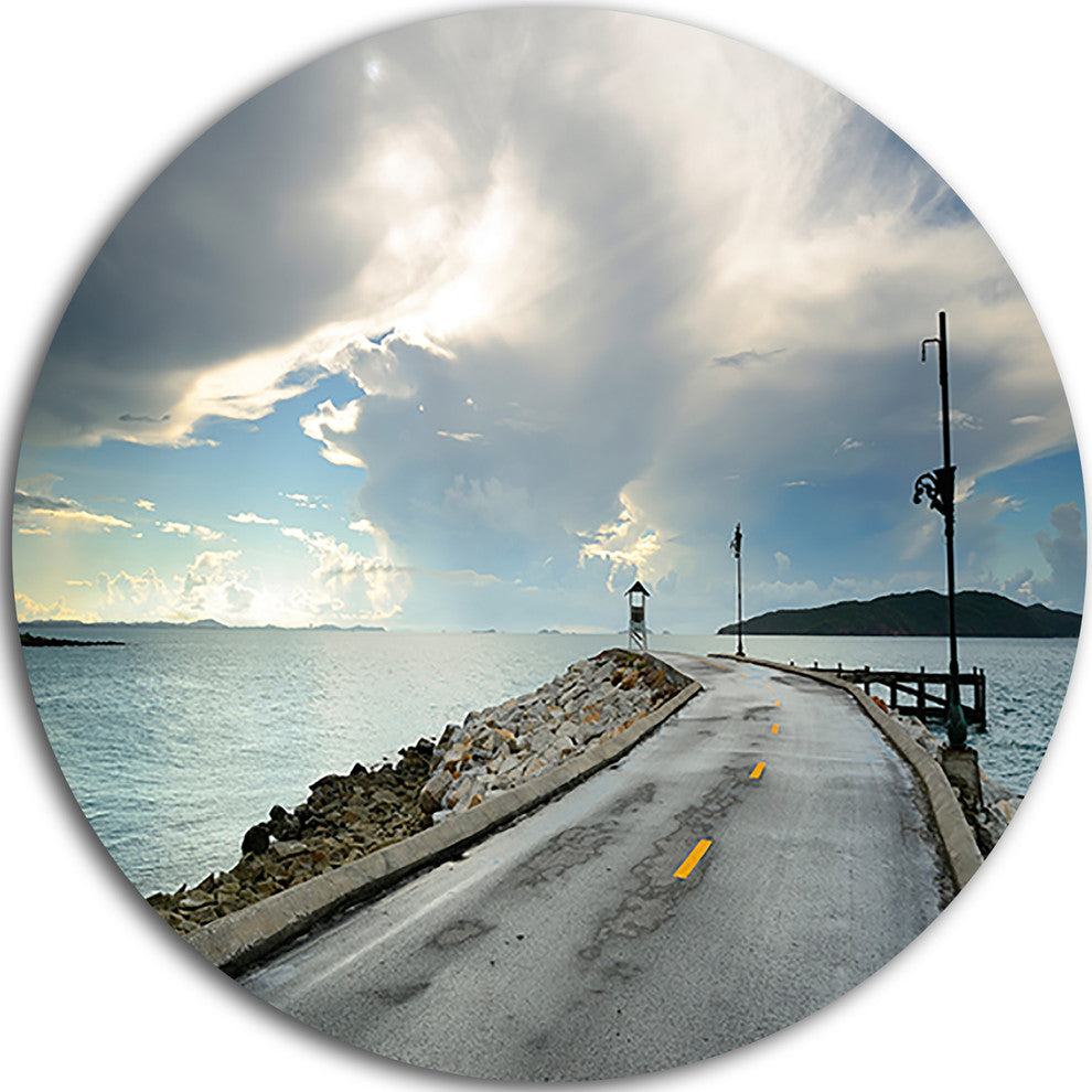 Vintage Pathway Into The Ocean, Sea Bridge Round Wall Art, 11"