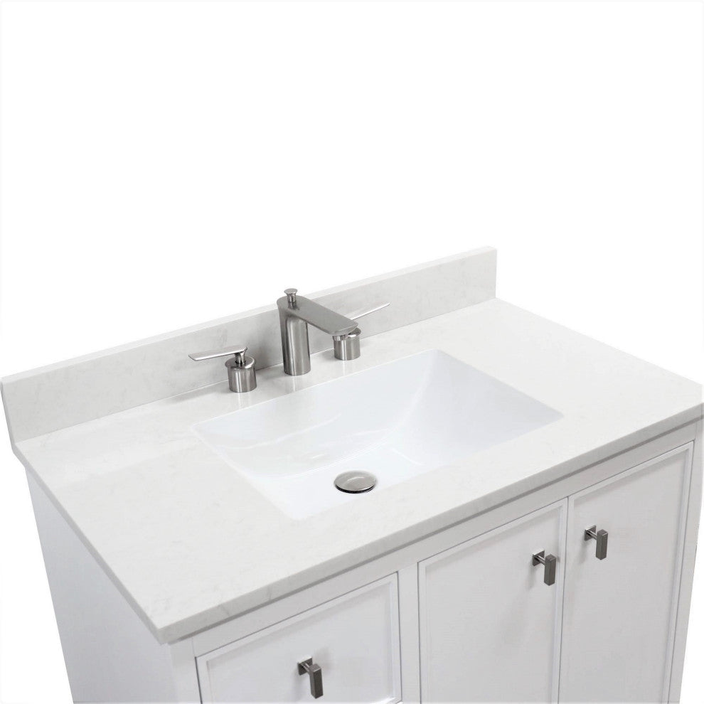 37" Single Sink Vanity, White With Engineered Stone Top