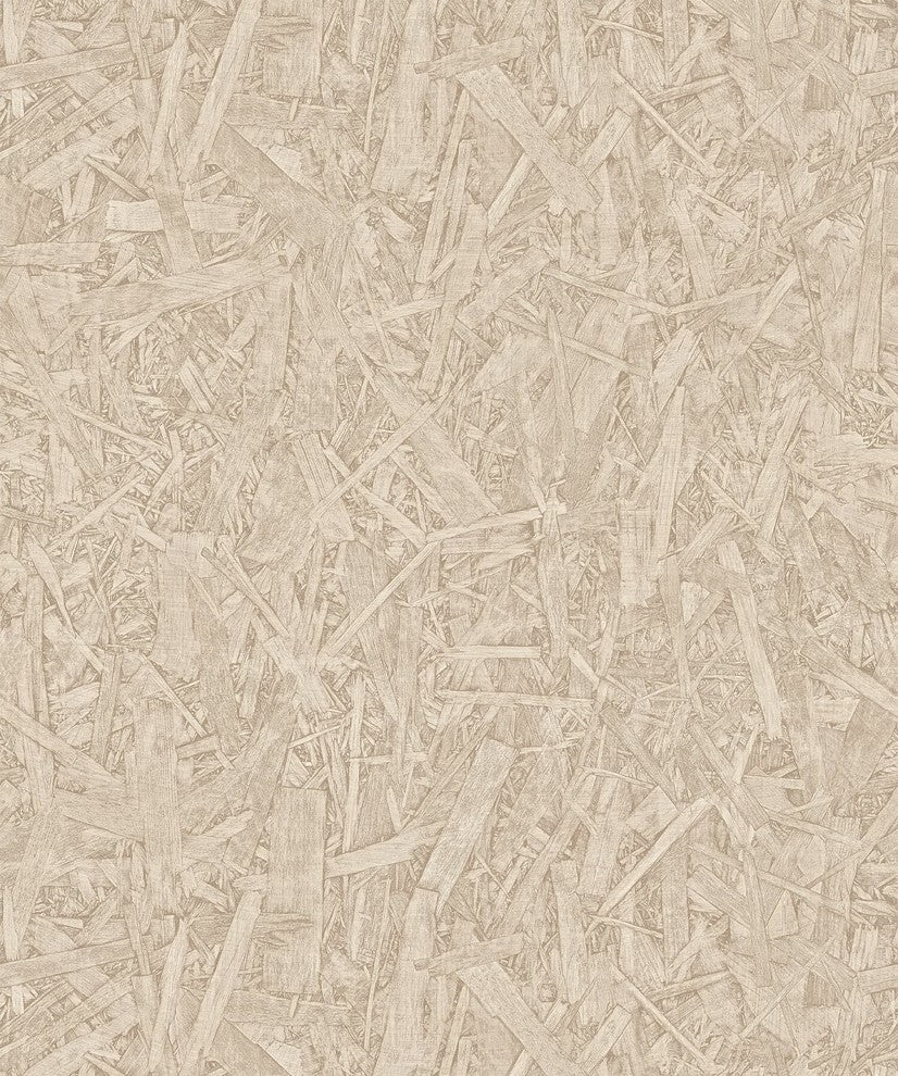 Natural Faux 2, Geometric Stone Wood Rustic Wallpaper, Beige, Roll, 21"x33''