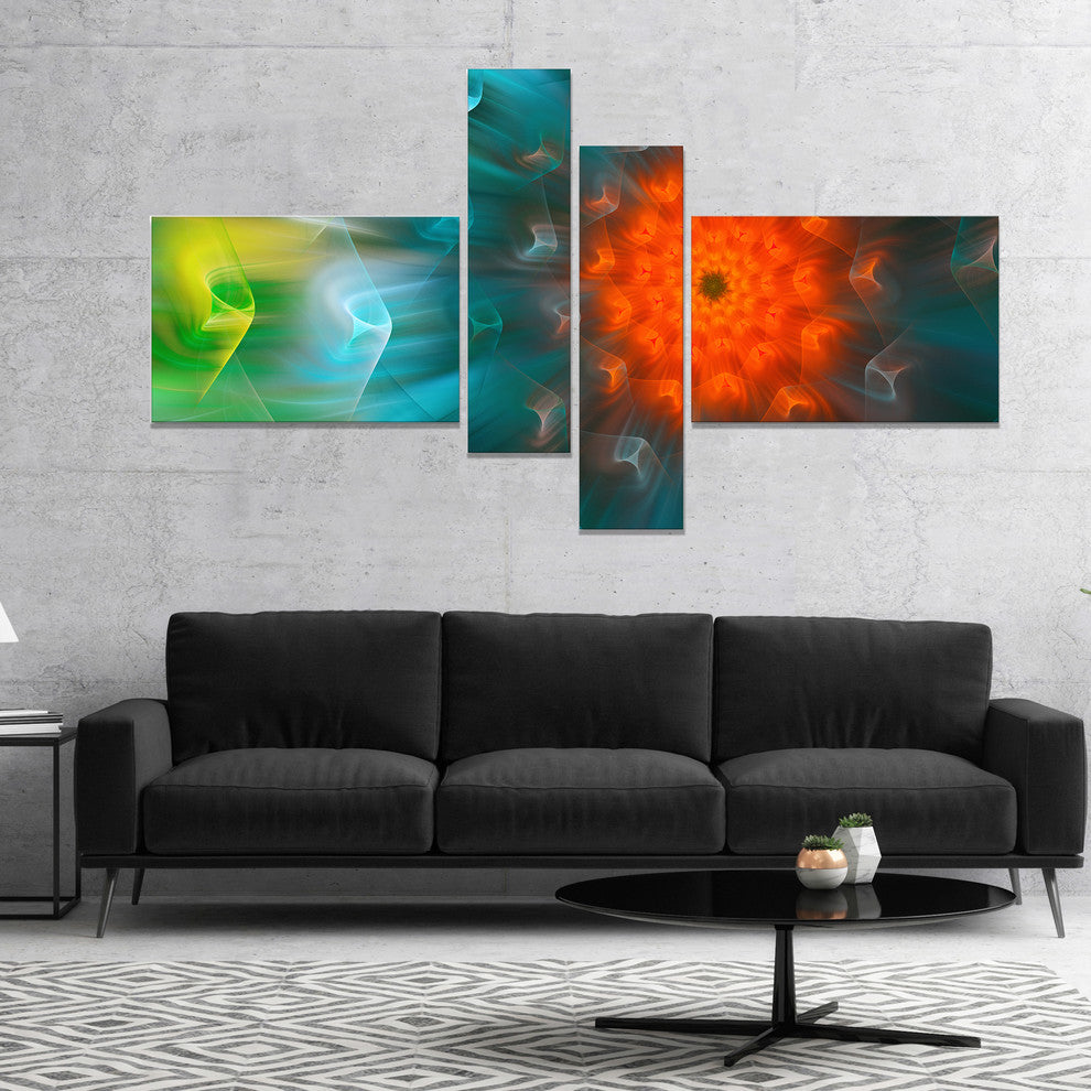 Multi Color Fractal Petals Dandelion, Floral Canvas Art Print, 60"x32", 4 panels