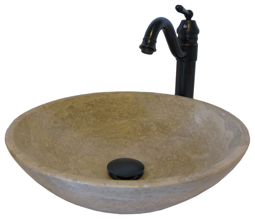 Novatto NSFC-BT359ORB Travertine Stone Vessel Sink Set - Oil Rubbed Bronze