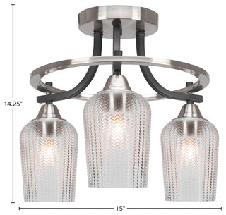 Paramount 3-Light Semi-Flush, Matte Black & Brushed Nickel, 5" Clear Textured