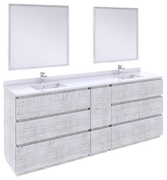 Fresca Formosa 84" Rustic White Double Sink Vanity Set, Faucet Fft3811ch