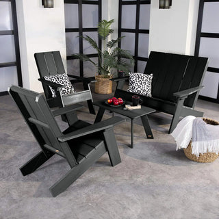 Weatherproof Outdoor Set With Adirondack Seating and Coffee Table, Black