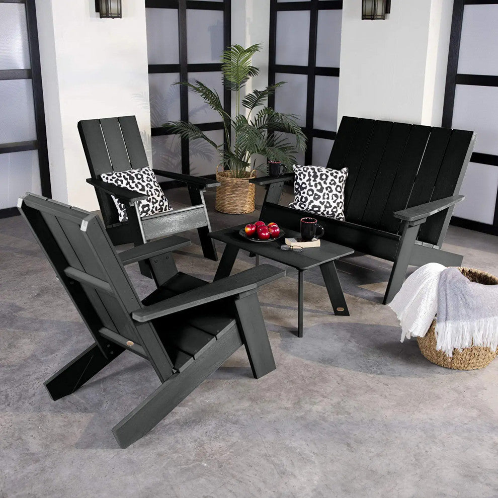 Weatherproof Outdoor Set With Adirondack Seating and Coffee Table, Black
