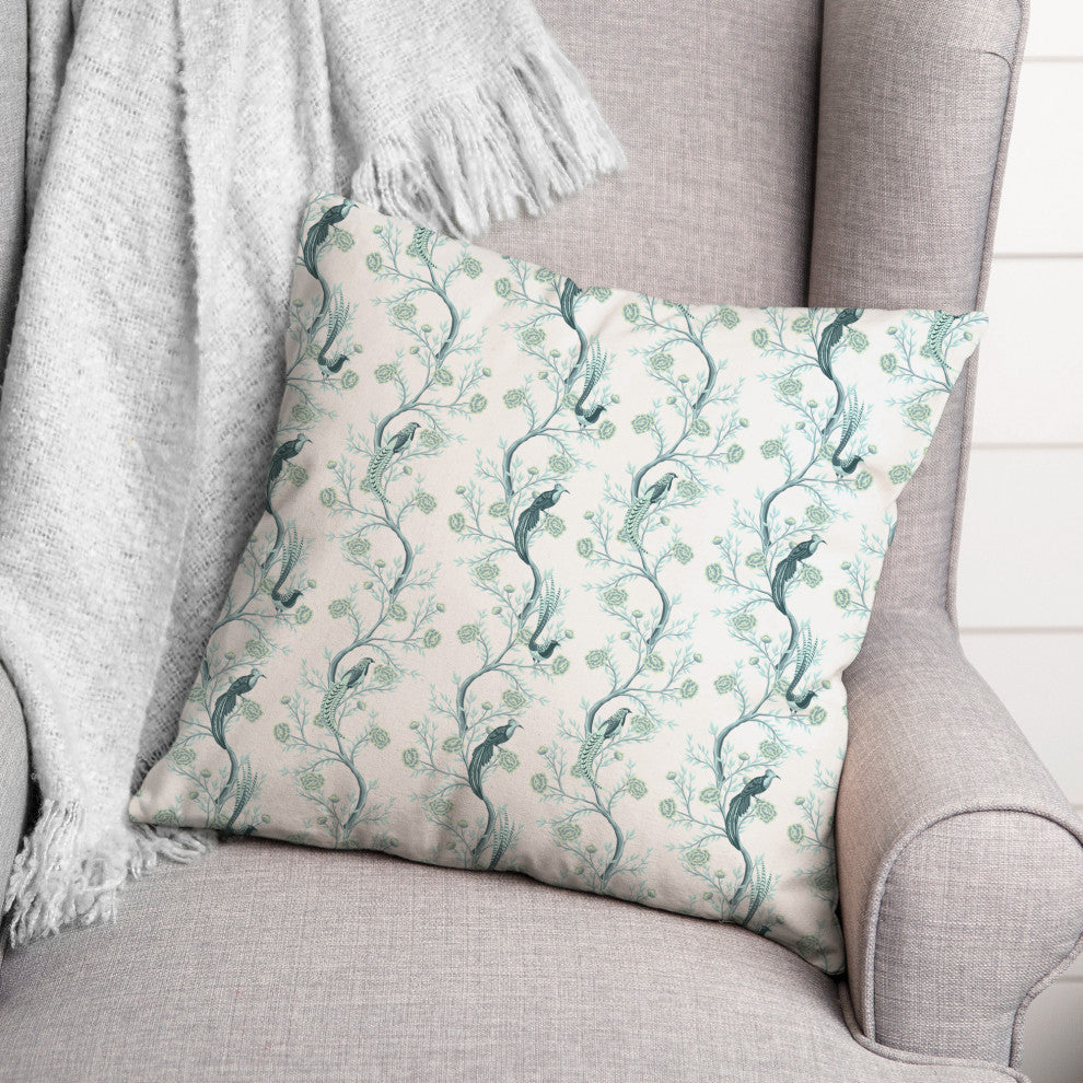 Vintage Birds On Branches Blue Mint 4 18x18 Spun Poly Pillow