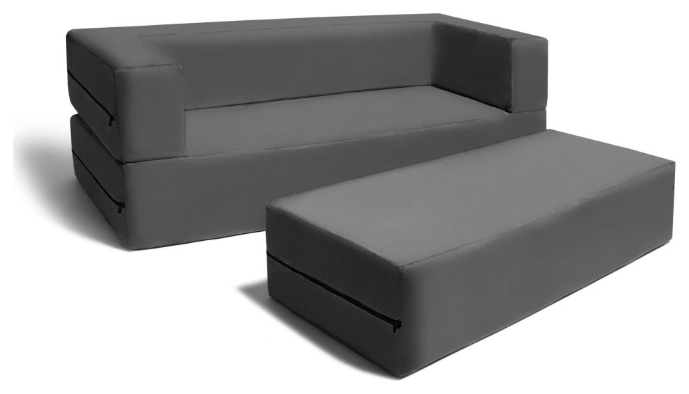 Zipline Big Kids Modular Sofa and Ottoman, Charcoal