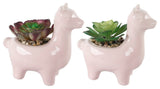 Set Of 2 Pink Ceramic Llama Succ  5.5"
