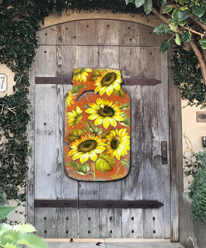 Sunflower Mason Jar Wood Door hanger