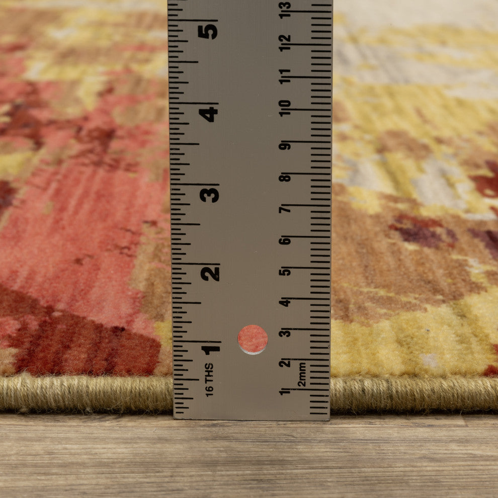 Saturn Abstract Horizons Beige/Multi Wool Blend Area Rug 2' x 3'