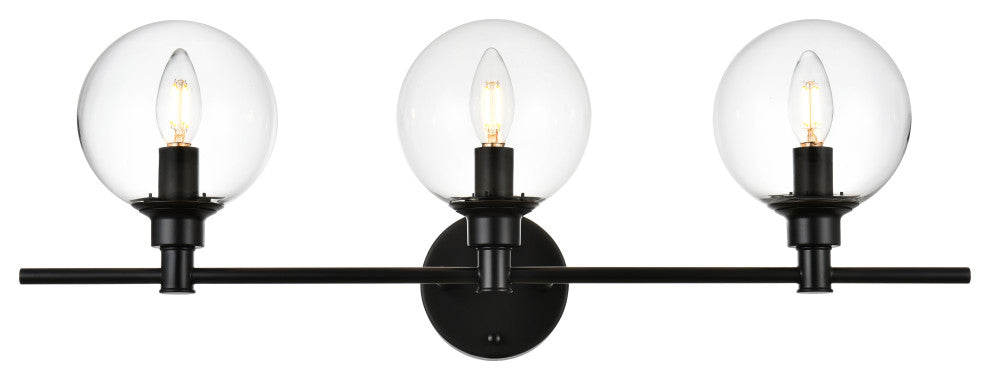 3 Light Black And Clear Bath Sconce