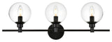 3 Light Black And Clear Bath Sconce