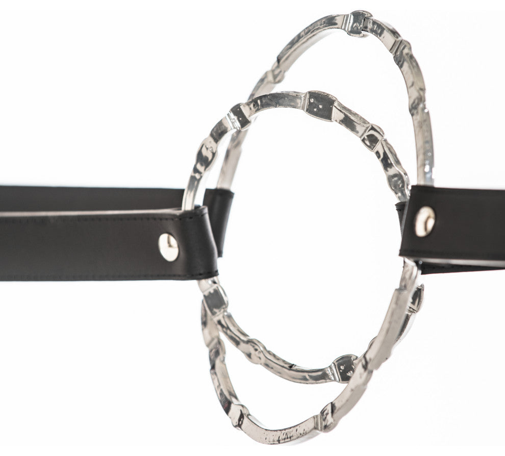 Equus Console Table, Sterling Finish - Sterling Accents - Black Leather Strap