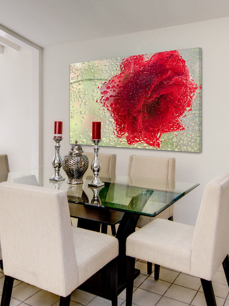 "Red Rose in a Light Rain" Painting Print on Canvas