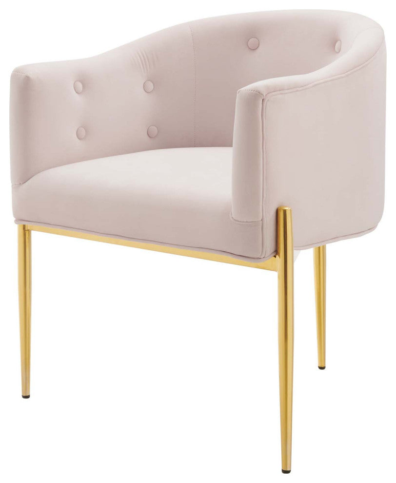 Tufted Accent Chair, Velvet, Metal, Pink, Modern, Living Lounge Hospitality