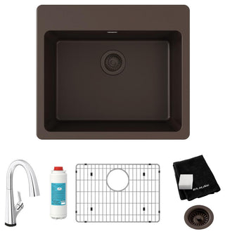 Quartz Classic 25" Single Bowl Drop-in Sink Kit With Filtered Faucet, Mocha