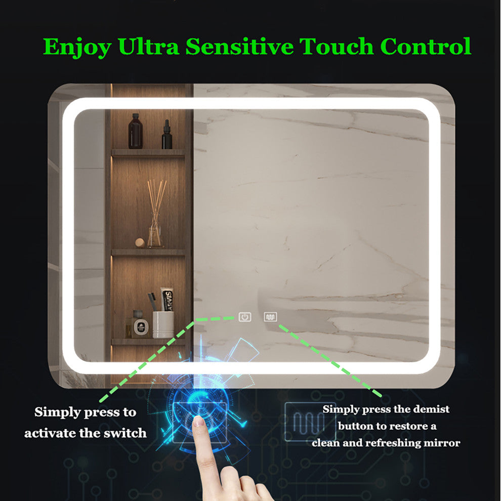 Frameless Wall Mounted LED Single Bath Vanity Mirror, Natural, 36" X 28"