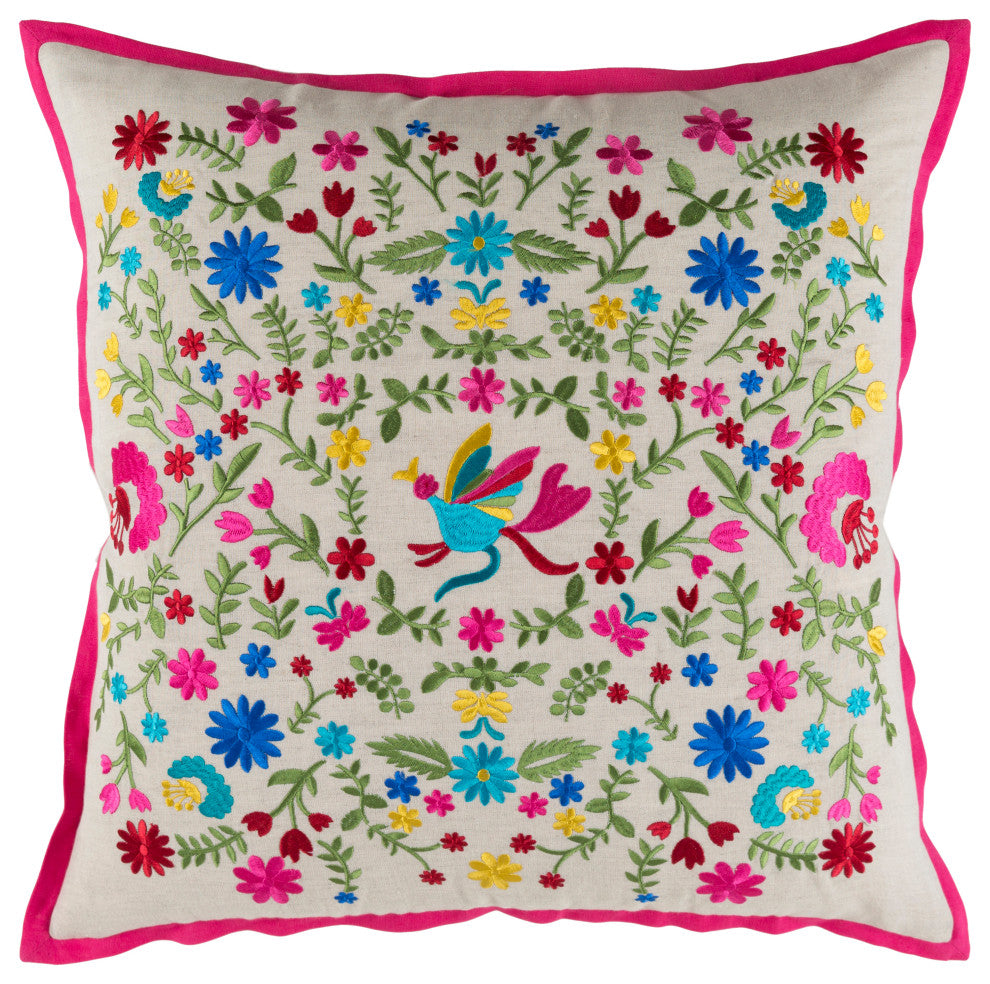 Surya Pavo PVO-001 18"x18" Pillow Kit, Pink/Yellow/Khaki/Blue/Blue/Green