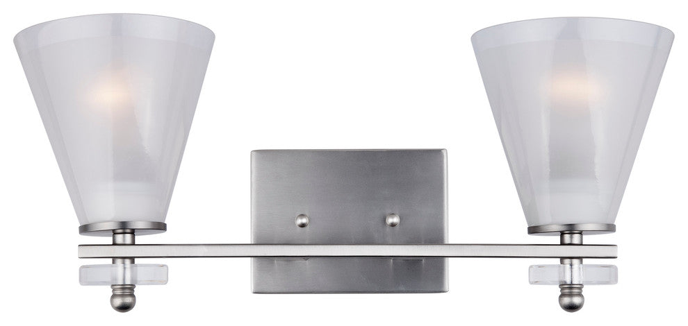 2 Light Bath Bracket, Brushed Nickel, Clear Outer & Sandblast Inner Glass