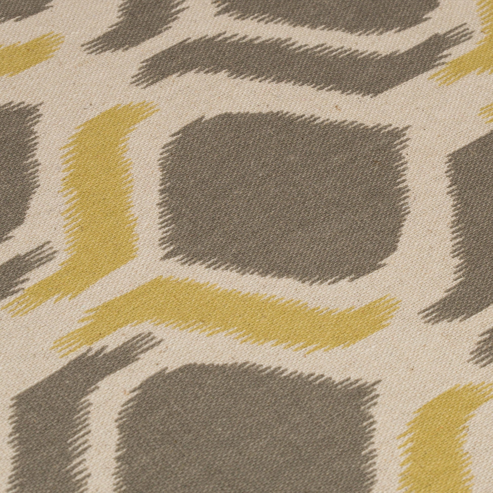 GDF Studio Kalee Contemporary Fabric Slipper Accent Chair, Set of 2, Yellow and Gray Ikat Pattern/ Matte Black