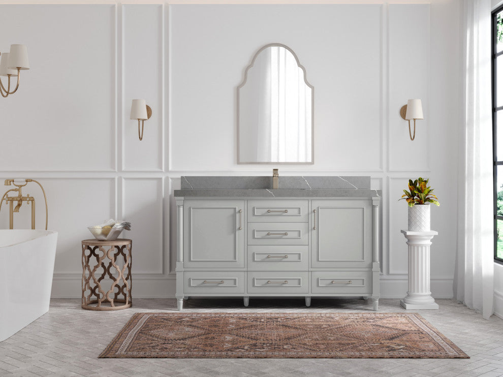 Aberdeen 60 Single Bathroom Vanity in Coventry Gray 2" Piatra Gray
