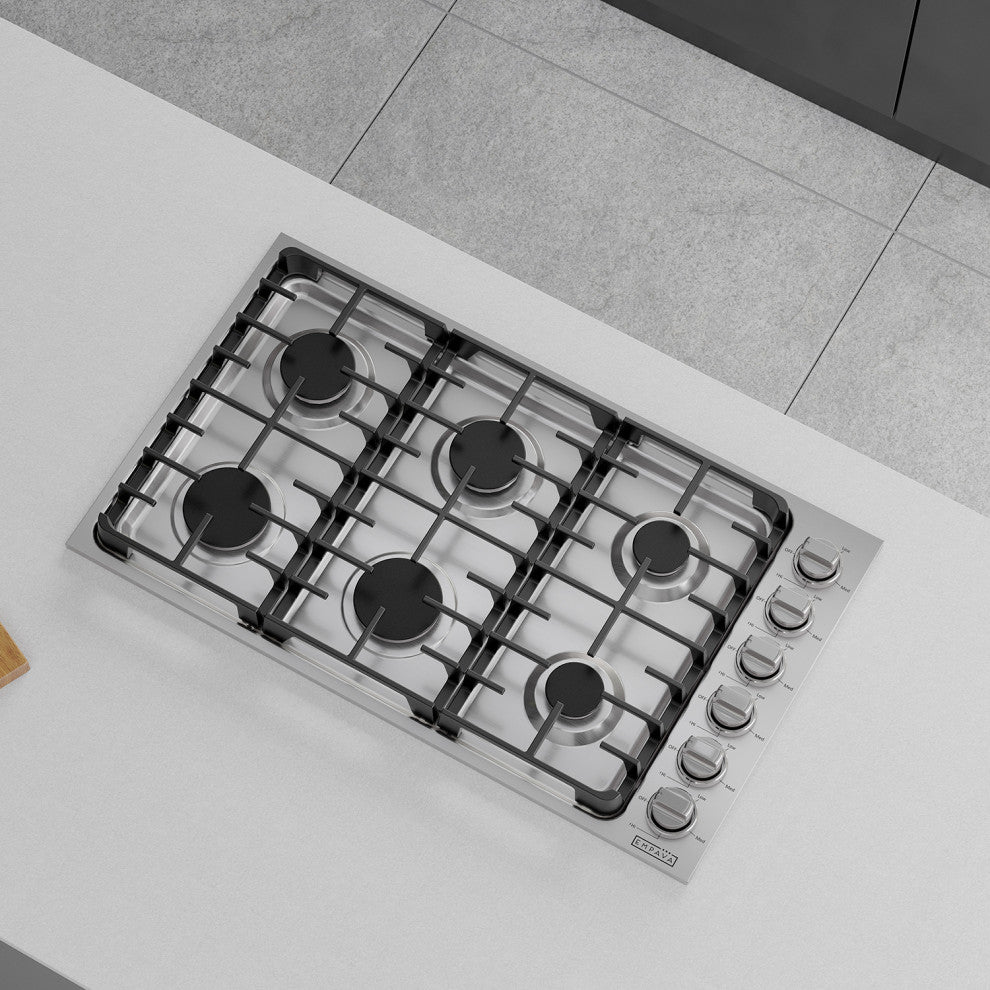 Gas Cooktop With 6 Sealed Burners Cast Iron Grates LPG/NG Convertible