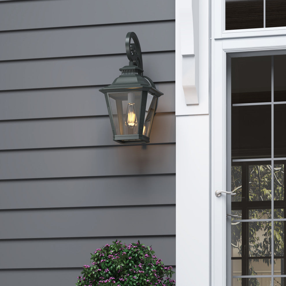 Black 1-Light Outdoor Dusk to Dawn Glass Shade Wall Light