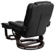 Black Leather Recliner and Ottoman With Swiveling Mahogany Wood Base