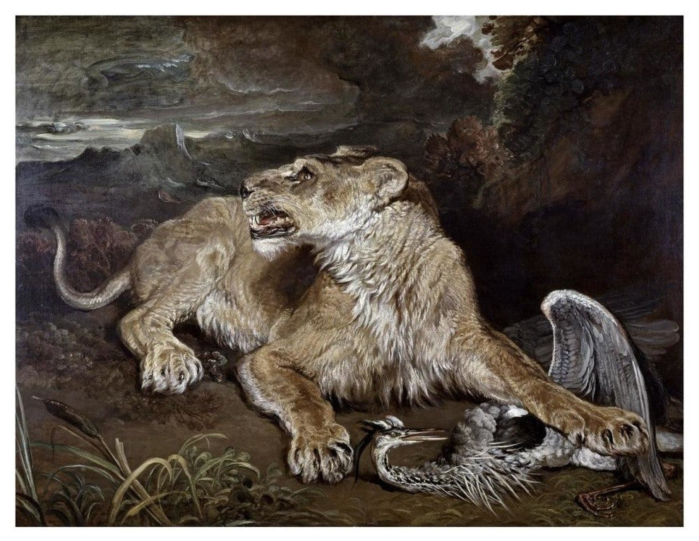 "A Lioness & a Heron" Digital Paper Print by James Ward, 38"x30"
