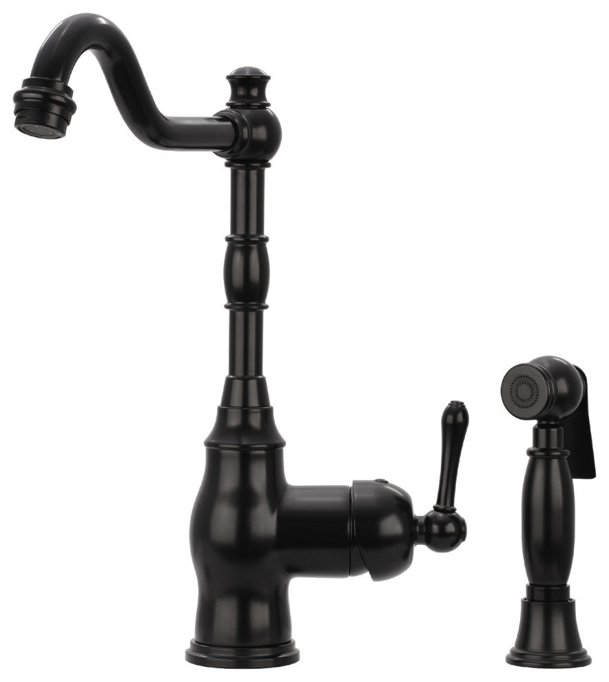 One-Handle Copper Widespread Kitchen Faucet with Side Sprayer, Matte Black