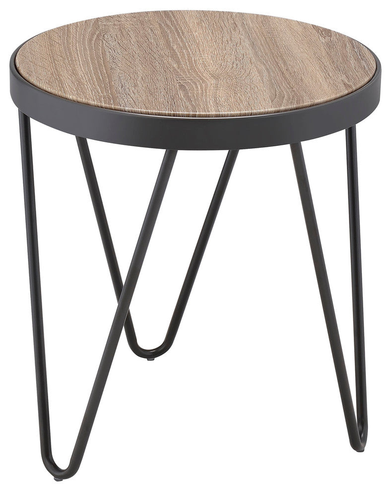 Industrial Flare End Table, Weathered Gray Oak