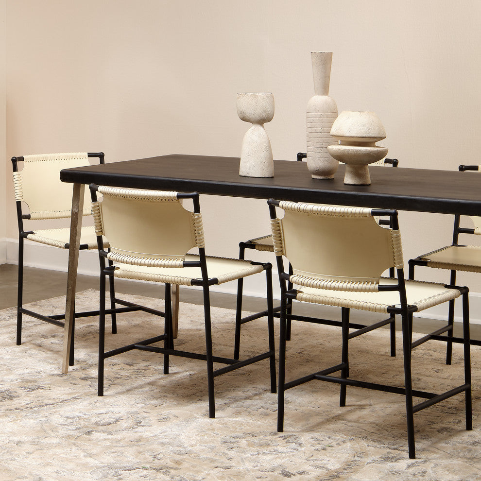 Farmhouse Dining Table, Dark Wood and Antique Silver Legs