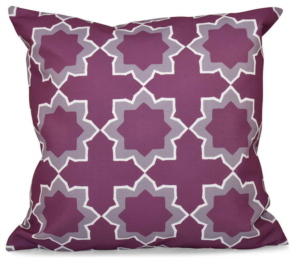Bohemian, Geometric Outdoor Pillow, Purple, 18"x18"