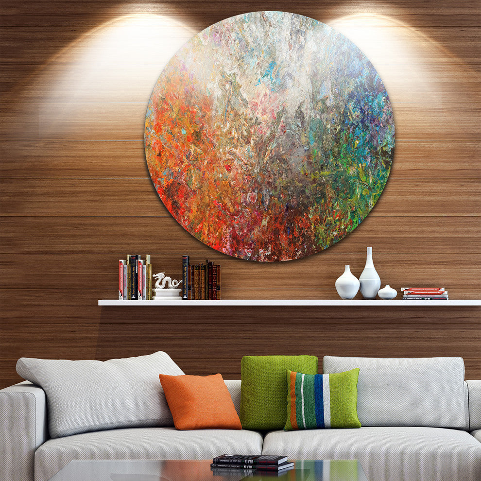Board Stained Abstract Art, Abstract Round Metal Wall Art, 11"