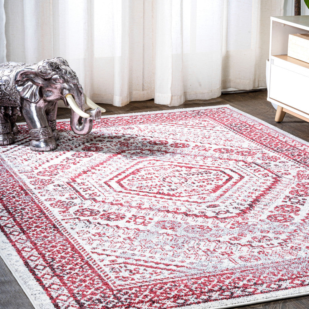 Boho Cottage Medallion Runner Rug, Red/Ivory, 8'x10'