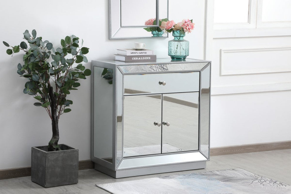 Elegant MF53002S 32"Mirrored Chest, Antique Silver