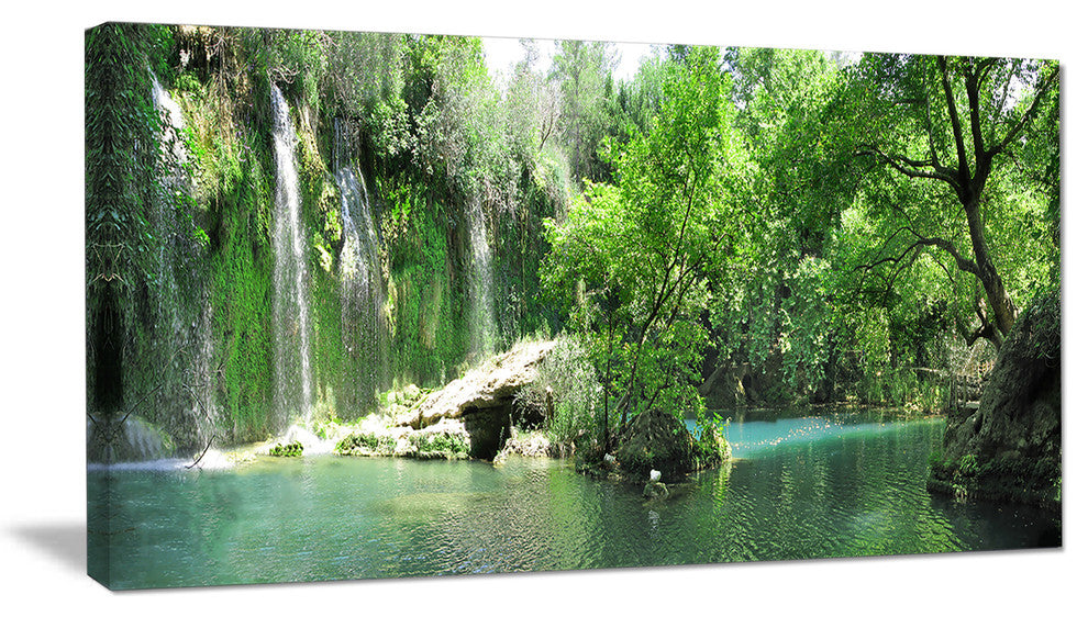 Waterfall Cascade in Deep Forest, Landscape Canvas Art Print, 32"x16"
