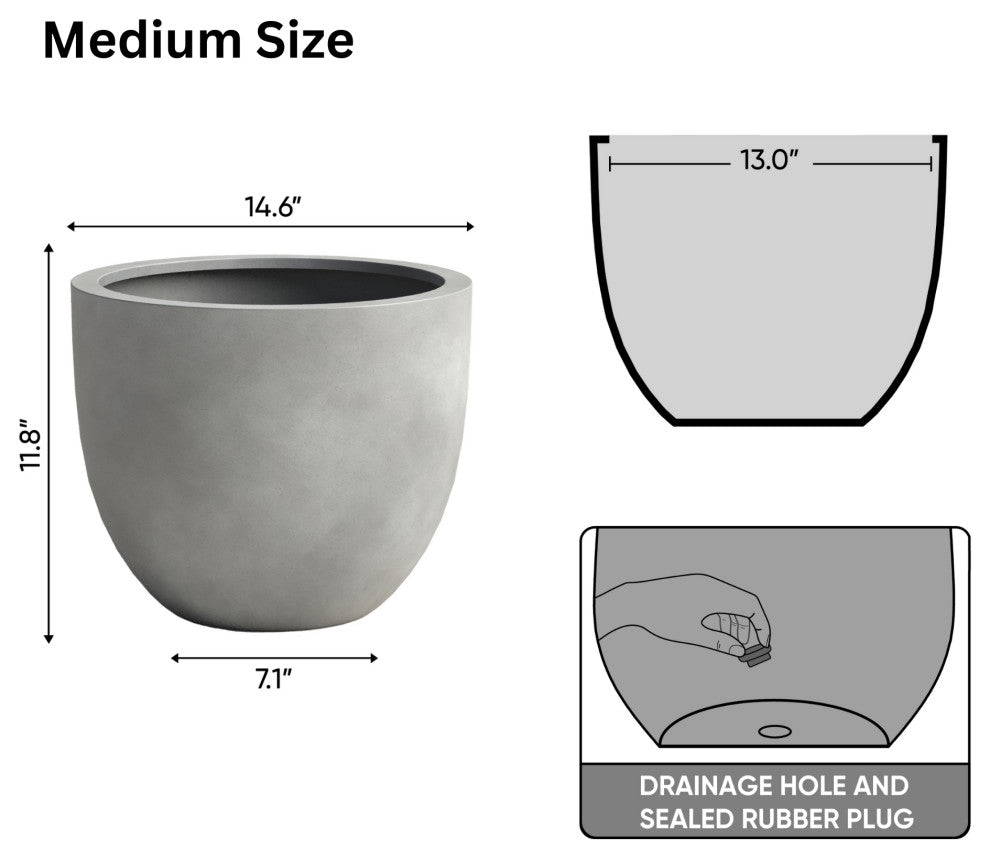 DTY Signature Mount Belford 1-piece Fiberstone Planter, Gray, Medium