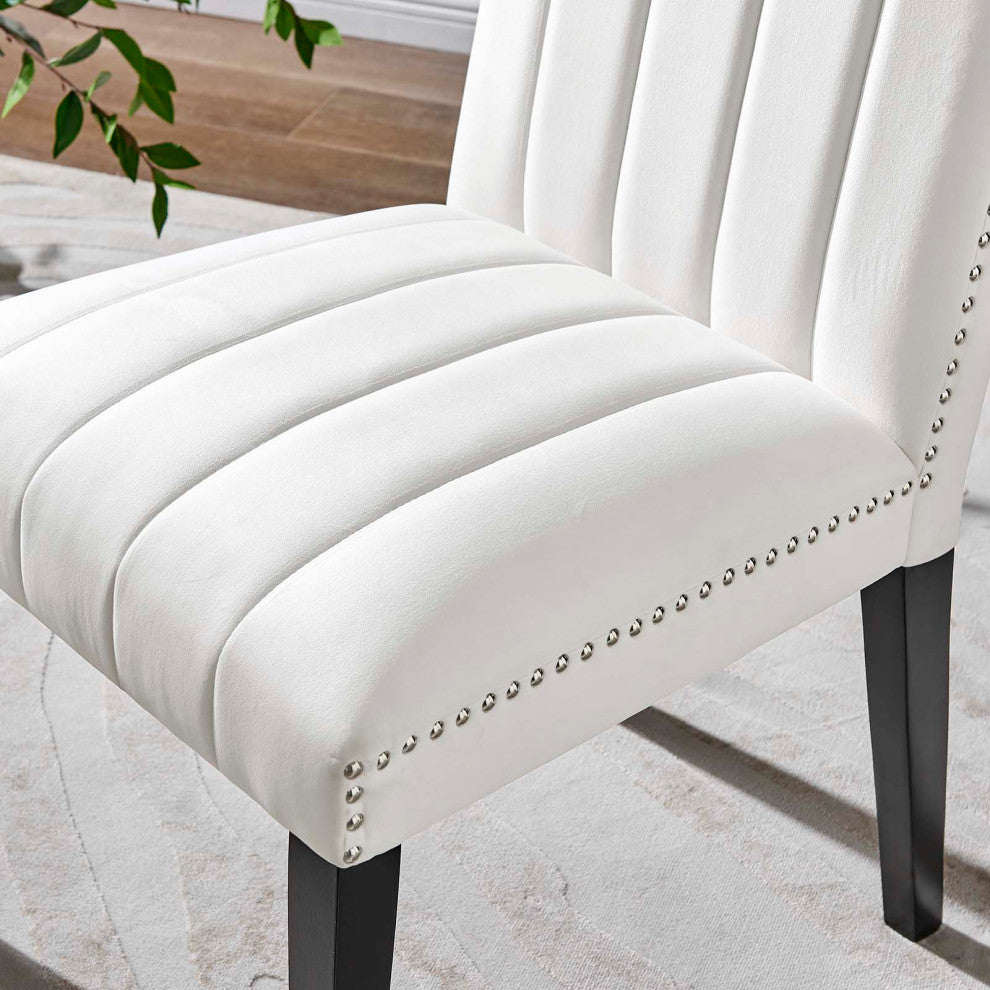 Dining Chair, Nailhead, Set of 2, White, Velvet, Modern, Bistro Hospitality
