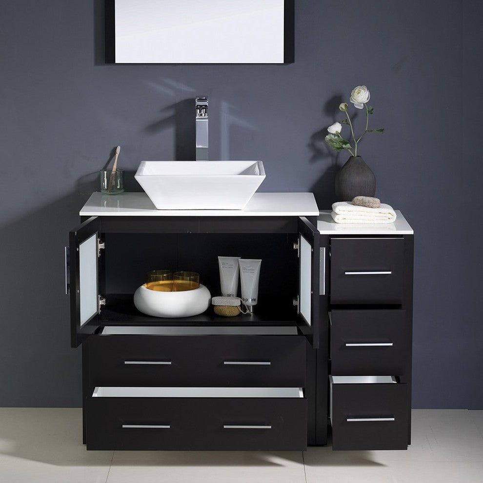 Torino 42" Espresso Modern Bathroom Vanity With Side Cabinet, FFT9162CH