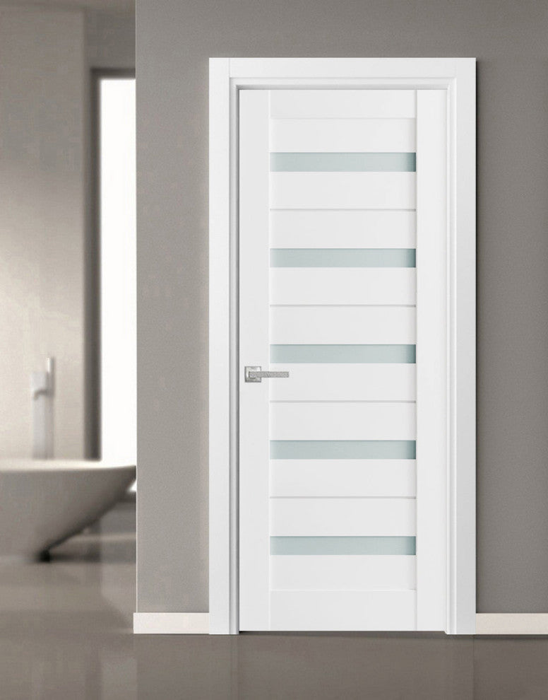 Solid French Door Frosted Glass | Quadro 4445 White Silk | -30 x 80